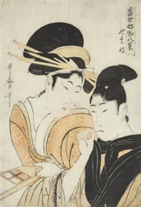 from tosei sukimono hakkei [the series eight views of favorite things of today]|「当世好物八景」より by kitagawa utamaro